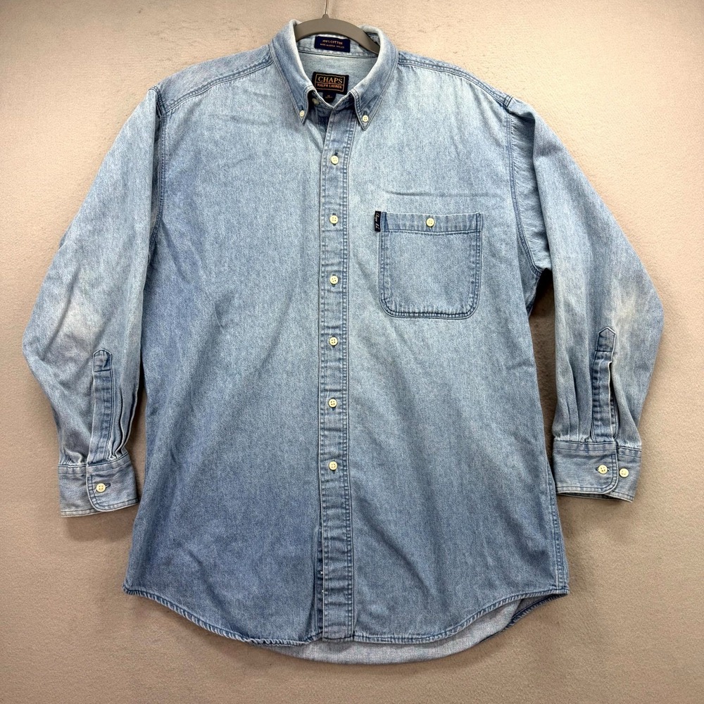 Vintage Chaps Ralph Lauren Denim Shirt Mens 16 Blue Jean Workwear Americana Y2K